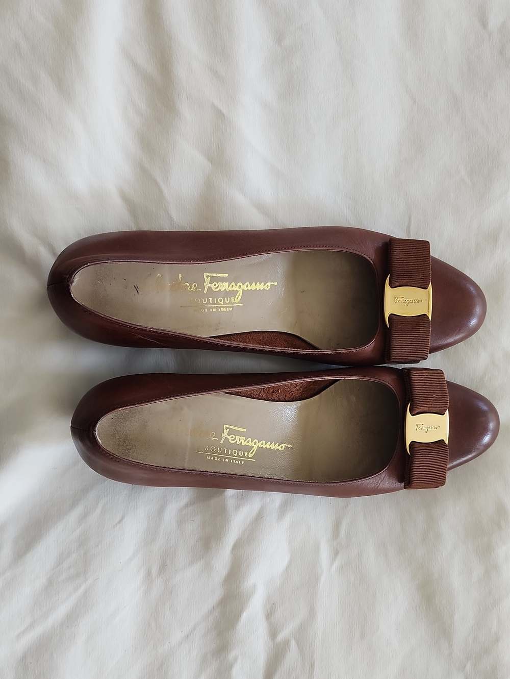 Salvatore Ferragamo Brown Vara Bow Leather Ballet Flats